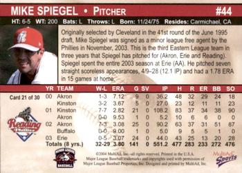 2004 MultiAd Reading Phillies #21 Mike Spiegel Back