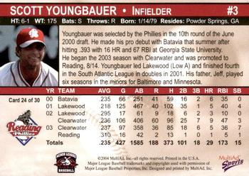 2004 MultiAd Reading Phillies #24 Scott Youngbauer Back