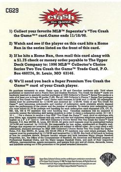 1996 Collector's Choice - You Crash the Game Gold #CG29 Mickey Tettleton Back