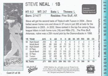 2004 MultiAd Tucson Sidewinders #21 Steve Neal Back
