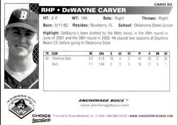 2004 Choice Anchorage Bucs #3 DeWayne Carver Back