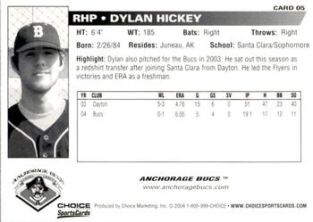 2004 Choice Anchorage Bucs #5 Dylan Hickey Back