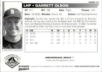 2004 Choice Anchorage Bucs #11 Garrett Olson Back