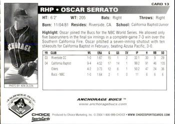 2004 Choice Anchorage Bucs #13 Oscar Serrato Back