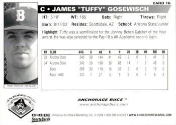 2004 Choice Anchorage Bucs #16 Tuffy Gosewisch Back