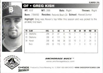 2004 Choice Anchorage Bucs #25 Greg Kish Back