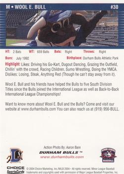 2004 Choice Durham Bulls #NNO Wool E. Bull Back