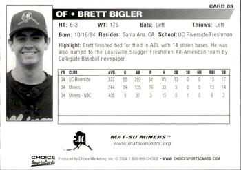 2004 Choice Mat-Su Miners #3 Brett Bigler Back