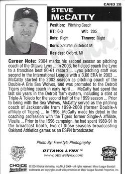 2004 Choice Ottawa Lynx #28 Steve McCatty Back