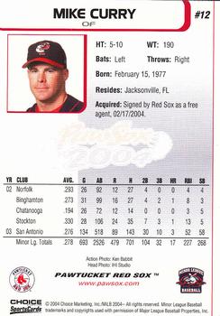 2004 Choice Pawtucket Red Sox #12 Mike Curry Back