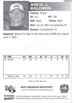 2004 Choice West Michigan Whitecaps #2 Andy Baldwin Back