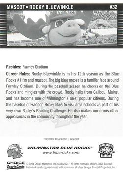 2004 Choice Wilmington Blue Rocks #32 Rocky Bluewinkle Back