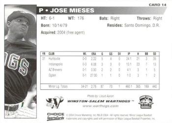 2004 Choice Winston-Salem Warthogs #14 Jose Mieses Back