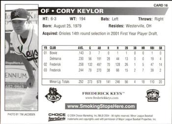 2004 Choice Frederick Keys SGA #16 Cory Keylor Back