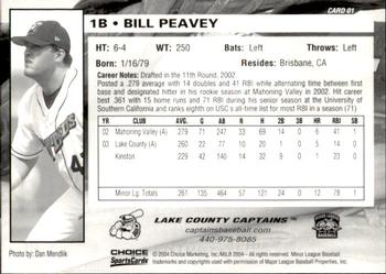 2004 Choice Lake County Captains #01 Bill Peavey Back
