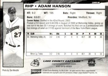 2004 Choice Lake County Captains #08 Adam Hanson Back