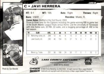 2004 Choice Lake County Captains #09 Javi Herrera Back