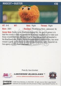 2004 Choice Lakewood BlueClaws #30 Buster Back