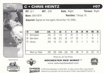2004 Choice Rochester Red Wings #07 Chris Heintz Back