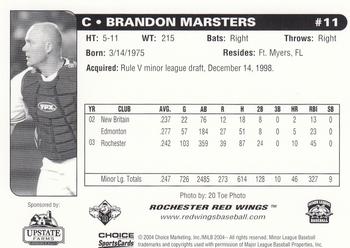 2004 Choice Rochester Red Wings #11 Brandon Marsters Back