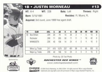 2004 Choice Rochester Red Wings #13 Justin Morneau Back