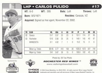 2004 Choice Rochester Red Wings #17 Carlos Pulido Back