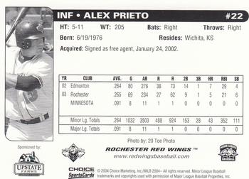 2004 Choice Rochester Red Wings #22 Alex Prieto Back