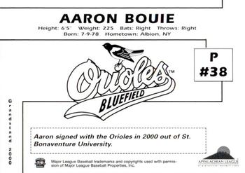 2000 Grandstand Bluefield Orioles #NNO Aaron Bouie Back