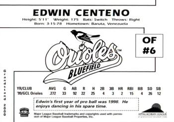 2000 Grandstand Bluefield Orioles #NNO Edwin Centeno Back