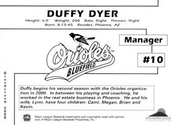 2000 Grandstand Bluefield Orioles #NNO Duffy Dyer Back