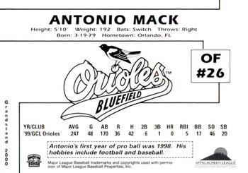 2000 Grandstand Bluefield Orioles #NNO Antonio Mack Back