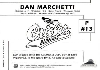 2000 Grandstand Bluefield Orioles #NNO Dan Marchetti Back