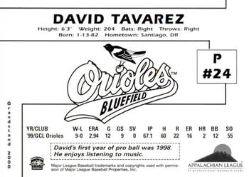 2000 Grandstand Bluefield Orioles #NNO David Tavarez Back