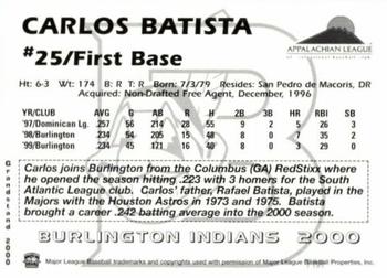 2000 Grandstand Burlington Indians #NNO Carlos Batista Back