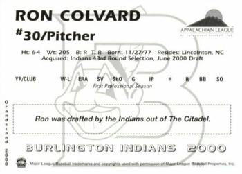 2000 Grandstand Burlington Indians #NNO Ron Colvard Back