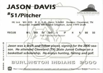 2000 Grandstand Burlington Indians #NNO Jason Davis Back