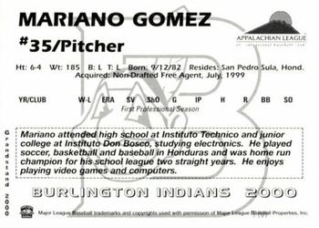 2000 Grandstand Burlington Indians #NNO Mariano Gomez Back