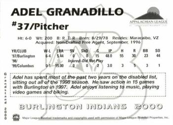 2000 Grandstand Burlington Indians #NNO Adel Granadillo Back