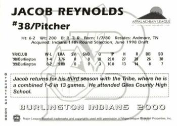 2000 Grandstand Burlington Indians #NNO Jacob Reynolds Back