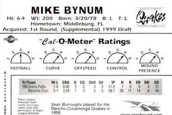 2000 Grandstand California League Top Prospects #NNO Mike Bynum Back