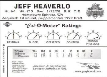 2000 Grandstand California League Top Prospects #NNO Jeff Heaverlo Back