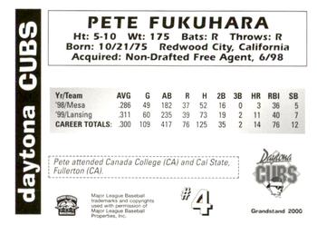 2000 Grandstand Daytona Cubs #NNO Pete Fukuhara Back