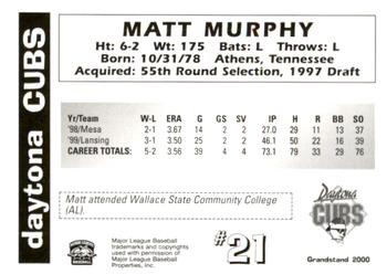 2000 Grandstand Daytona Cubs #NNO Matt Murphy Back