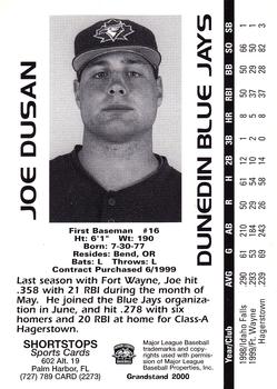 2000 Grandstand Dunedin Blue Jays #NNO Joe Dusan Back