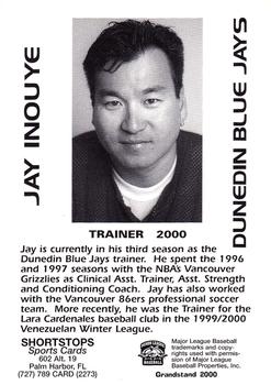 2000 Grandstand Dunedin Blue Jays #NNO Jay Inouye Back