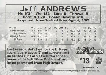 2000 Grandstand El Paso Diablos #NNO Jeff Andrews Back