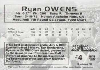 2000 Grandstand El Paso Diablos #NNO Ryan Owens Back