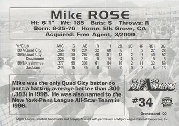 2000 Grandstand El Paso Diablos #NNO Mike Rose Back