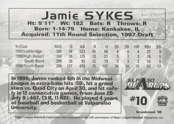 2000 Grandstand El Paso Diablos #NNO Jamie Sykes Back