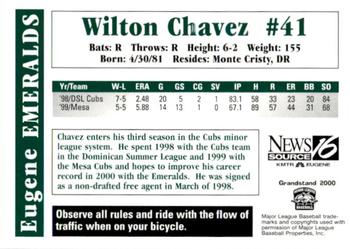 2000 Grandstand Eugene Emeralds #NNO Wilton Chavez Back